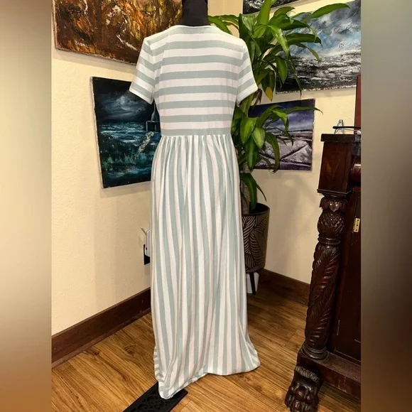 Jodifl Super Long Maxi Dress Stripes White Green Size M - Picture 6 of 10